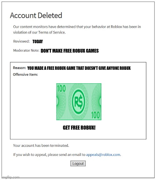 banned from ROBLOX - Imgflip
