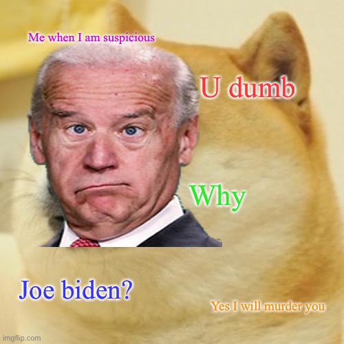 Joe dumbass | Me when I am suspicious; U dumb; Why; Joe biden? Yes I will murder you | image tagged in joe biden | made w/ Imgflip meme maker