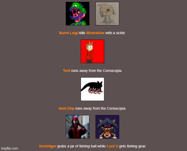 The Bloodbath Pt. 3 (AKA my bets are on Luigi) | image tagged in hunger games,imgflip | made w/ Imgflip meme maker
