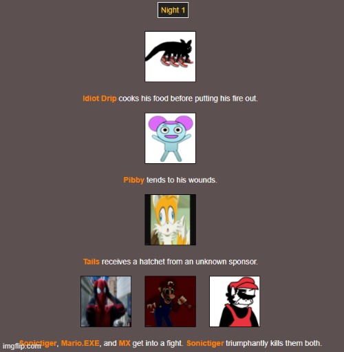 Night 1 (Part 1) | image tagged in hunger games,imgflip | made w/ Imgflip meme maker