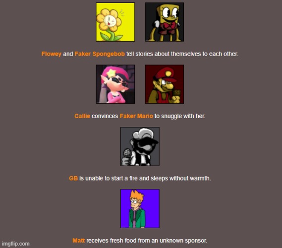 Night 1 (Part 2) | image tagged in imgflip,hunger games | made w/ Imgflip meme maker