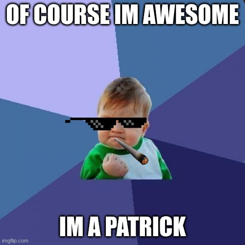 Im Awesome | OF COURSE IM AWESOME; IM A PATRICK | image tagged in memes,success kid | made w/ Imgflip meme maker