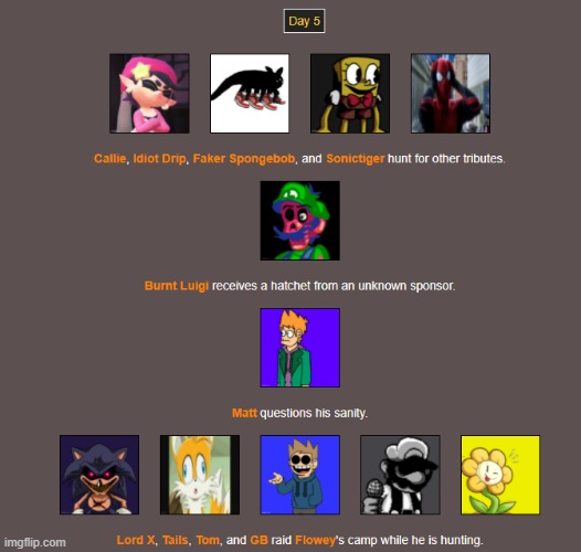 Day 5 | image tagged in hunger games,imgflip | made w/ Imgflip meme maker
