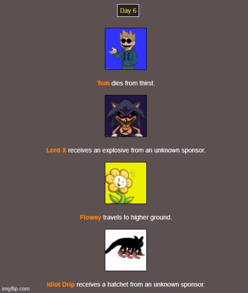 Spoiler Alert: Day 6 is going to be plentiful when it comes to blood. | image tagged in hunger games,imgflip | made w/ Imgflip meme maker
