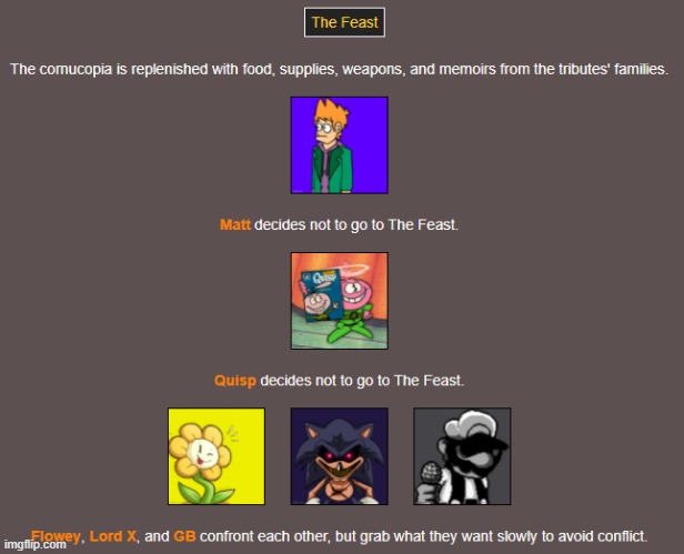 The Feast (Part 1 of 2) | image tagged in hunger games,imgflip | made w/ Imgflip meme maker