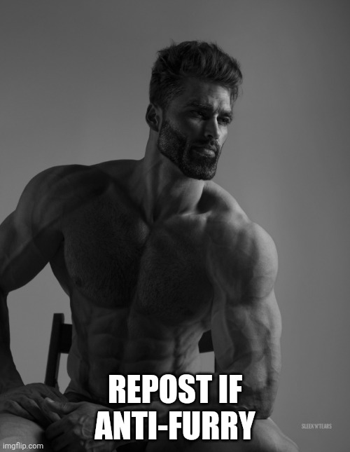 Giga Chad | REPOST IF ANTI-FURRY | image tagged in giga chad | made w/ Imgflip meme maker