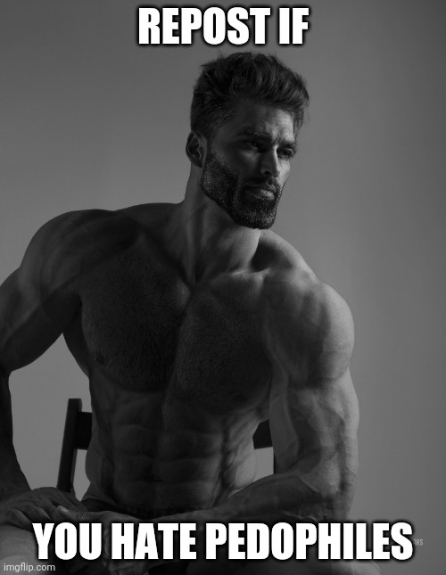 Giga Chad | REPOST IF; YOU HATE PEDOPHILES | image tagged in giga chad | made w/ Imgflip meme maker