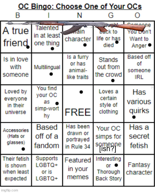 bingo bongo | [ish?] | image tagged in jer-sama's oc bingo | made w/ Imgflip meme maker