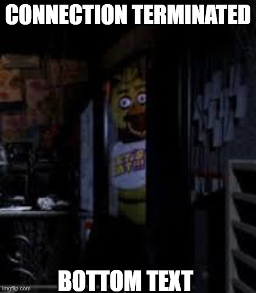 Chica Looking In Window FNAF | CONNECTION TERMINATED; BOTTOM TEXT | image tagged in chica looking in window fnaf | made w/ Imgflip meme maker
