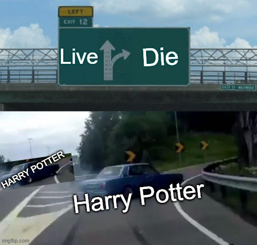 Left Exit 12 Off Ramp Meme | Live; Die; HARRY POTTER; Harry Potter | image tagged in memes,left exit 12 off ramp | made w/ Imgflip meme maker