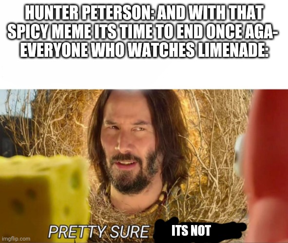 im pretty sure it doesnt | HUNTER PETERSON: AND WITH THAT SPICY MEME ITS TIME TO END ONCE AGA- 
EVERYONE WHO WATCHES LIMENADE:; ITS NOT | image tagged in im pretty sure it doesnt | made w/ Imgflip meme maker