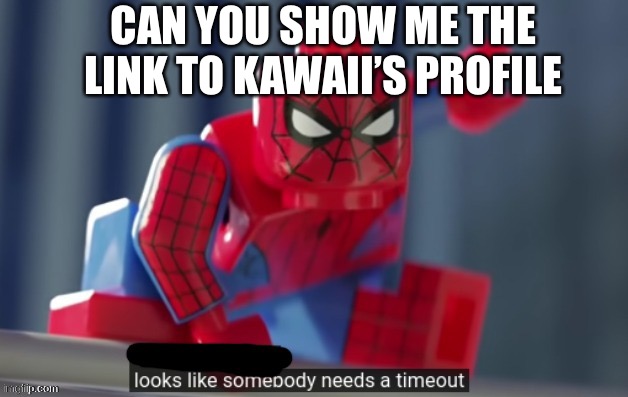 Looks like somebody needs a timeout | CAN YOU SHOW ME THE LINK TO KAWAII’S PROFILE | image tagged in looks like somebody needs a timeout | made w/ Imgflip meme maker
