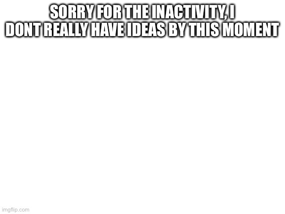 announcement | SORRY FOR THE INACTIVITY, I DONT REALLY HAVE IDEAS BY THIS MOMENT | image tagged in blank white template | made w/ Imgflip meme maker