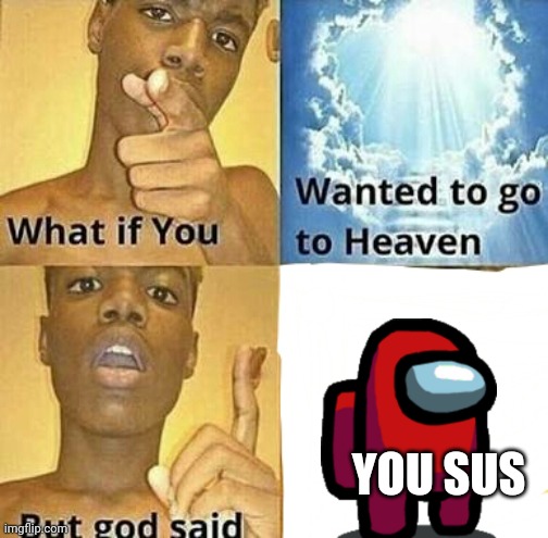 you sus | YOU SUS | image tagged in what if you wanted to go to heaven | made w/ Imgflip meme maker