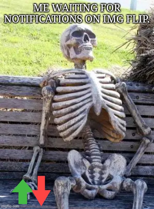 Waiting Skeleton Meme | ME WAITING FOR NOTIFICATIONS ON IMG FLIP. | image tagged in memes,waiting skeleton | made w/ Imgflip meme maker