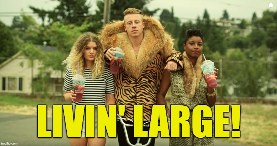 Macklemore - Thrift Shop | LIVIN' LARGE! | image tagged in macklemore - thrift shop | made w/ Imgflip meme maker