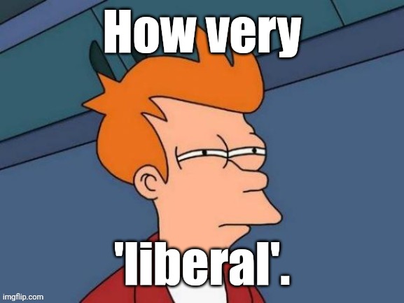 Fry is not sure... | How very 'liberal'. | image tagged in fry is not sure | made w/ Imgflip meme maker