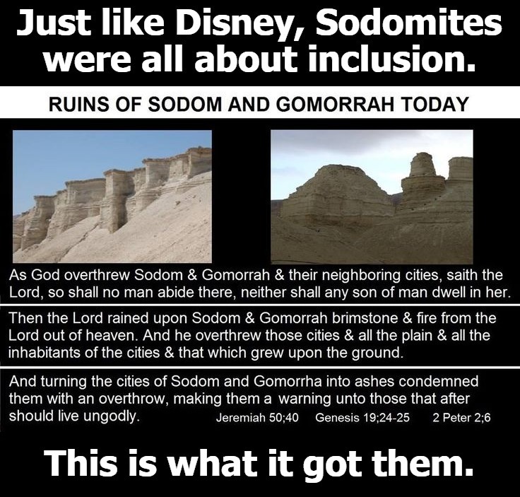 Just like Disney, Sodomites were all about inclusion. This is what it got them. | image tagged in sodomy,sodomites,lgbtq,homosexuality,sodom and gomorrah,fire and brimstone | made w/ Imgflip meme maker