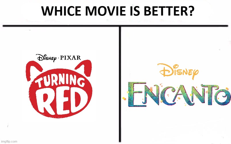 I am Team Encanto | WHICE MOVIE IS BETTER? | image tagged in memes,who would win,turning red,encanto,meme,turning red vs encanto | made w/ Imgflip meme maker