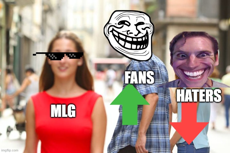 jj on the beat | FANS; HATERS; MLG | image tagged in memes,distracted boyfriend | made w/ Imgflip meme maker