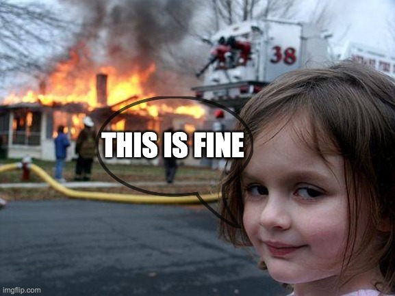 Disaster Girl Meme | THIS IS FINE | image tagged in memes,disaster girl | made w/ Imgflip meme maker