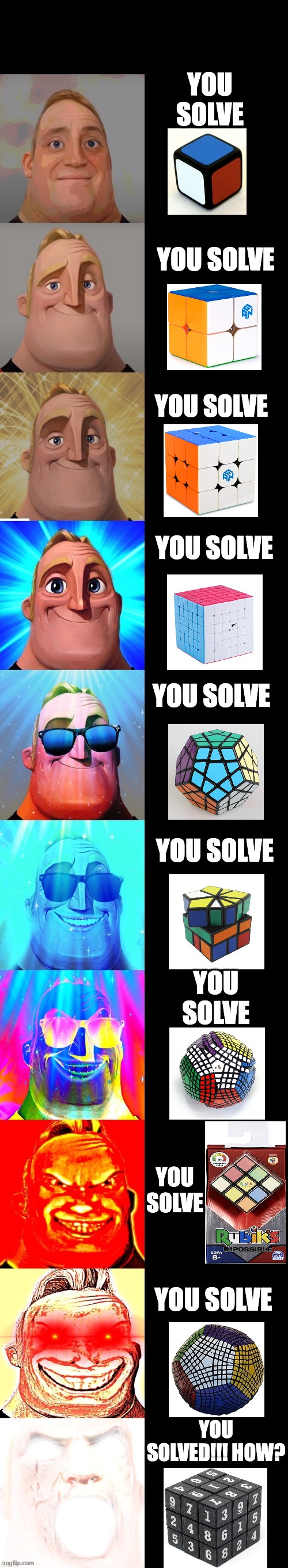 YOU SOLVE: | YOU SOLVE; YOU SOLVE; YOU SOLVE; YOU SOLVE; YOU SOLVE; YOU SOLVE; YOU SOLVE; YOU SOLVE; YOU SOLVE; YOU SOLVED!!! HOW? | image tagged in mr incredible becoming canny | made w/ Imgflip meme maker