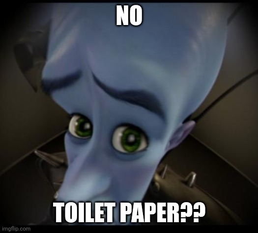 Megamind peeking | NO TOILET PAPER?? | image tagged in no bitches | made w/ Imgflip meme maker