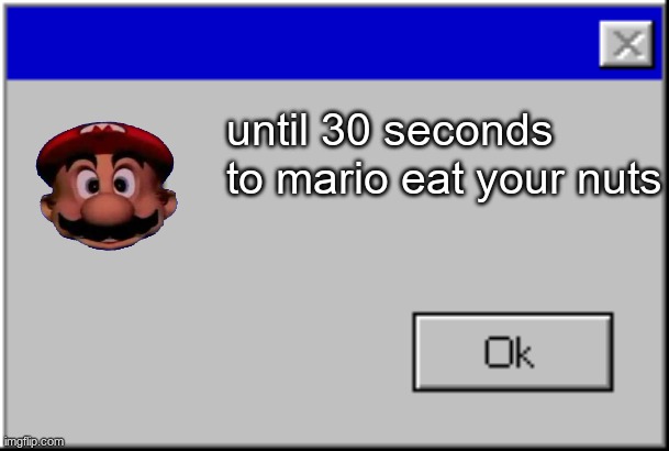 Windows Error Message | until 30 seconds to mario eat your nuts | image tagged in windows error message | made w/ Imgflip meme maker