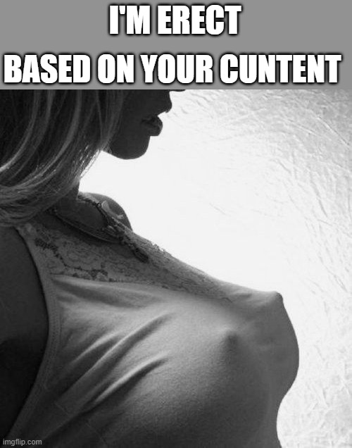erect nipples | I'M ERECT BASED ON YOUR CUNTENT | image tagged in erect nipples | made w/ Imgflip meme maker