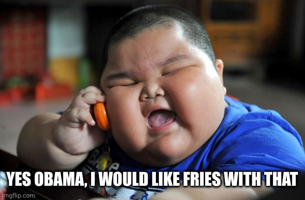 Fat Asian Kid | YES OBAMA, I WOULD LIKE FRIES WITH THAT | image tagged in fat asian kid | made w/ Imgflip meme maker