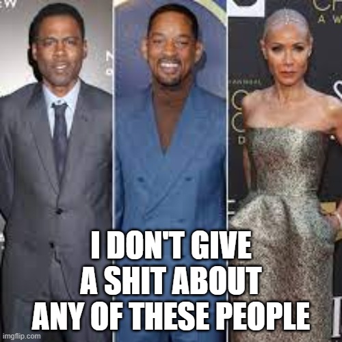 Will Smith | I DON'T GIVE A SHIT ABOUT ANY OF THESE PEOPLE | image tagged in will smith,chris rock | made w/ Imgflip meme maker