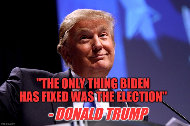 Truth! | - DONALD TRUMP; "THE ONLY THING BIDEN HAS FIXED WAS THE ELECTION" | image tagged in donald trump,president elect | made w/ Imgflip meme maker