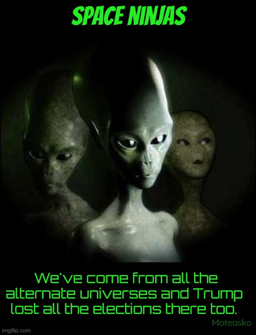 Space Ninjas | space ninjas; We've come from all the alternate universes and Trump 
lost all the elections there too. Moteasko | image tagged in big lie,aliens,donald trump,traitor,criminal | made w/ Imgflip meme maker