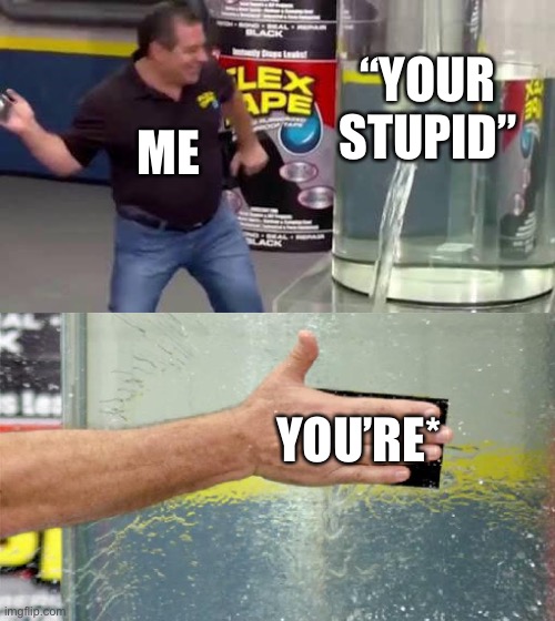 Flex Tape | “YOUR STUPID”; ME; YOU’RE* | image tagged in flex tape | made w/ Imgflip meme maker