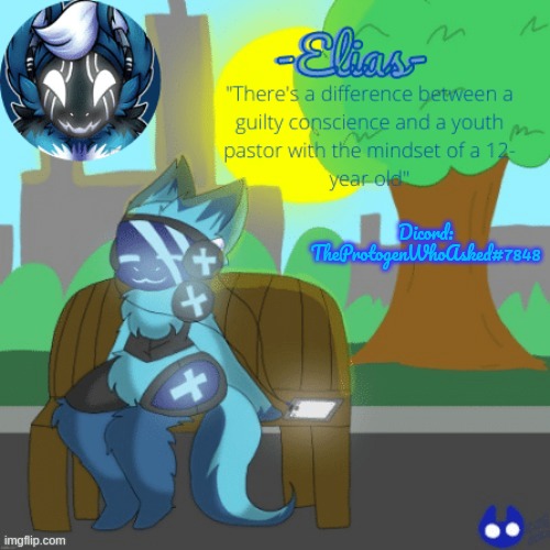 Elias temp (art by CaptainCoffee) | Dicord: TheProtogenWhoAsked#7848 | image tagged in elias temp art by captaincoffee | made w/ Imgflip meme maker