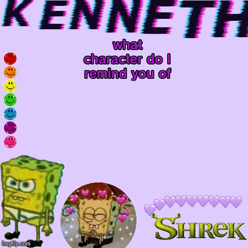 what character do I remind you of | image tagged in kenneth- announcement temp | made w/ Imgflip meme maker