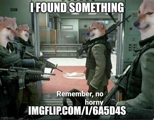 I found something | I FOUND SOMETHING; IMGFLIP.COM/I/6A5D4S | image tagged in remember no horny | made w/ Imgflip meme maker