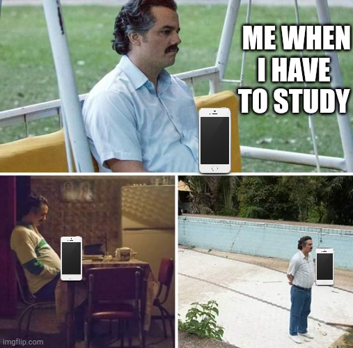 Sad Pablo Escobar | ME WHEN I HAVE TO STUDY | image tagged in memes,sad pablo escobar | made w/ Imgflip meme maker