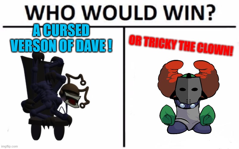 Who Would Win? Meme | A CURSED VERSON OF DAVE ! OR TRICKY THE CLOWN! | image tagged in memes,who would win | made w/ Imgflip meme maker