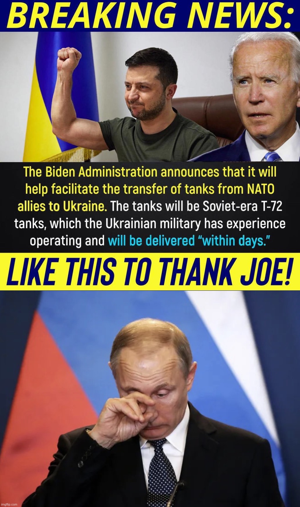 Vladimir Putin is Sad! Low-Energy! | image tagged in joe biden arms ukraine,sad putin | made w/ Imgflip meme maker