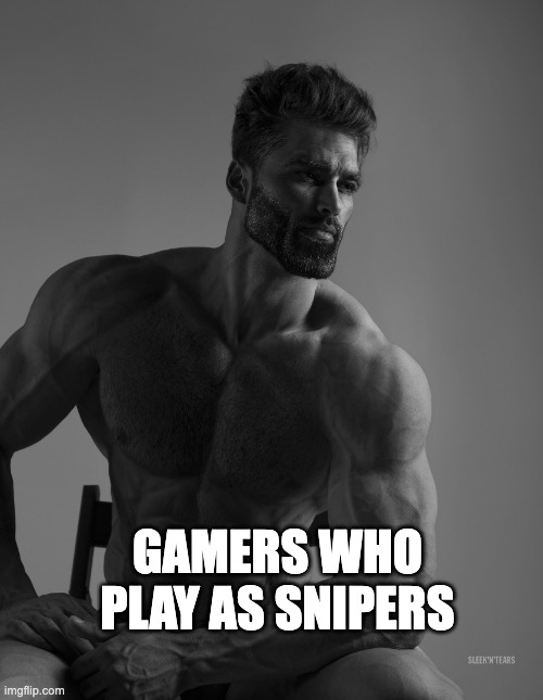 Giga Chad | GAMERS WHO PLAY AS SNIPERS | image tagged in giga chad | made w/ Imgflip meme maker