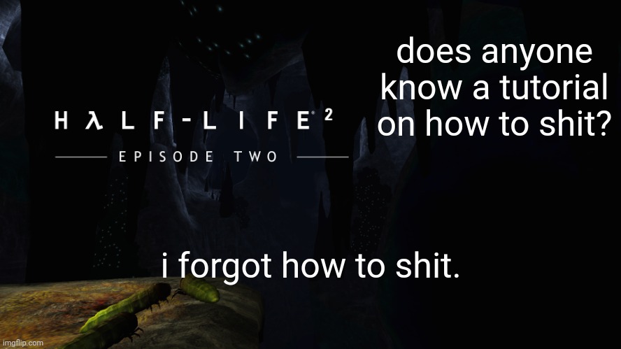 Hλlf-Life 2 ep2 | does anyone know a tutorial on how to shit? i forgot how to shit. | image tagged in h lf-life 2 ep2 | made w/ Imgflip meme maker