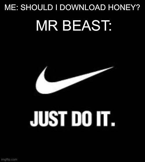 . | MR BEAST:; ME: SHOULD I DOWNLOAD HONEY? | image tagged in just do it | made w/ Imgflip meme maker