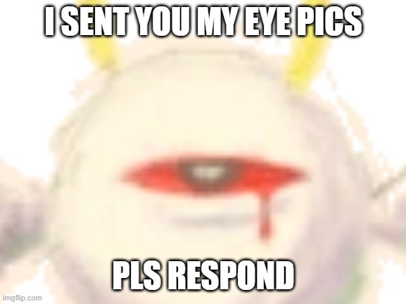 Random thing i made | I SENT YOU MY EYE PICS; PLS RESPOND | image tagged in kirby | made w/ Imgflip meme maker