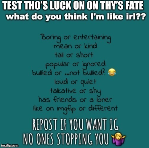 High Quality test tho's luck on thy's fate Blank Meme Template