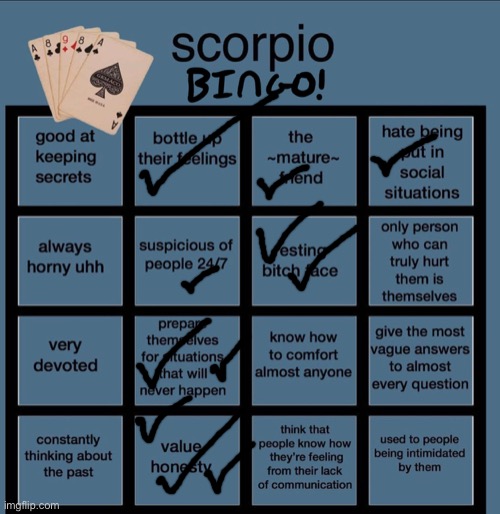 scorpio bingo | image tagged in scorpio bingo | made w/ Imgflip meme maker