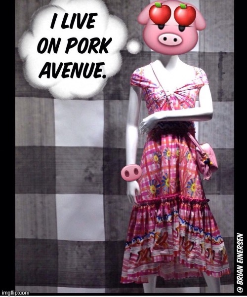 Pork Avenue | image tagged in fashion,window design,saks fifth avenue,pork avenue,2018,pretty pig | made w/ Imgflip meme maker
