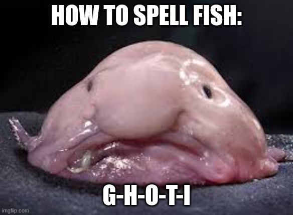 Fauxnetically Speaking: Today's Spelling Lesson | HOW TO SPELL FISH:; G-H-O-T-I | image tagged in ghoti,funny,reid moore,spelling,fishing for upvotes | made w/ Imgflip meme maker