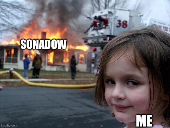 It had to be did done | SONADOW; ME | image tagged in memes,disaster girl | made w/ Imgflip meme maker
