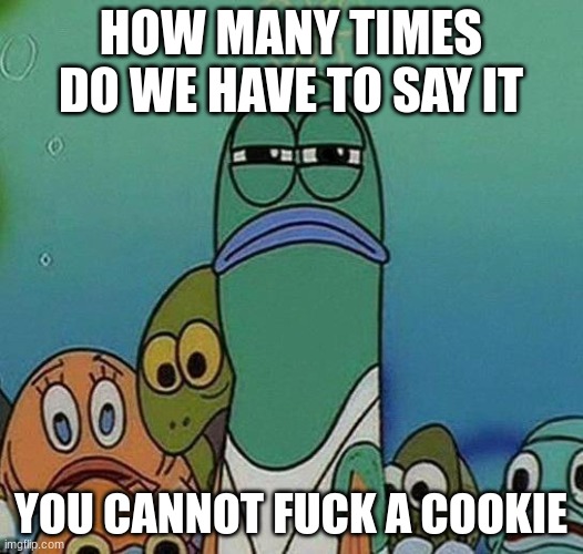 it's raw | HOW MANY TIMES DO WE HAVE TO SAY IT; YOU CANNOT FUCK A COOKIE | image tagged in spongebob | made w/ Imgflip meme maker